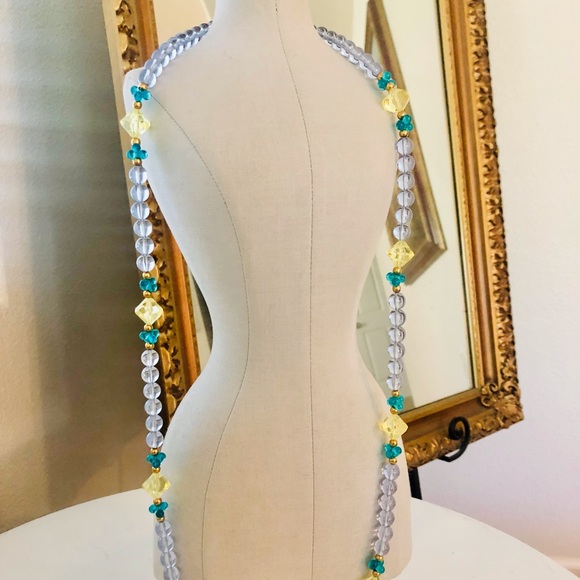Vintage Signed Blue Yellow Bead Necklace 💎💛 HTF rare clasp item - Picture 6 of 17